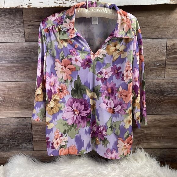 Sara Morgan Ladies Floral Button Up Blouse, Size Medium, Multicolor - Picture 3 of 5